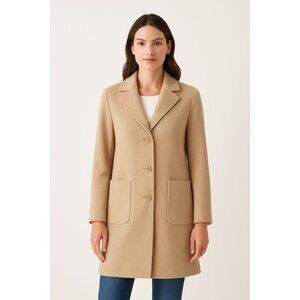 New, Candace Cameron Bure QVC Tan Button- Front Tailored Coat SZ L